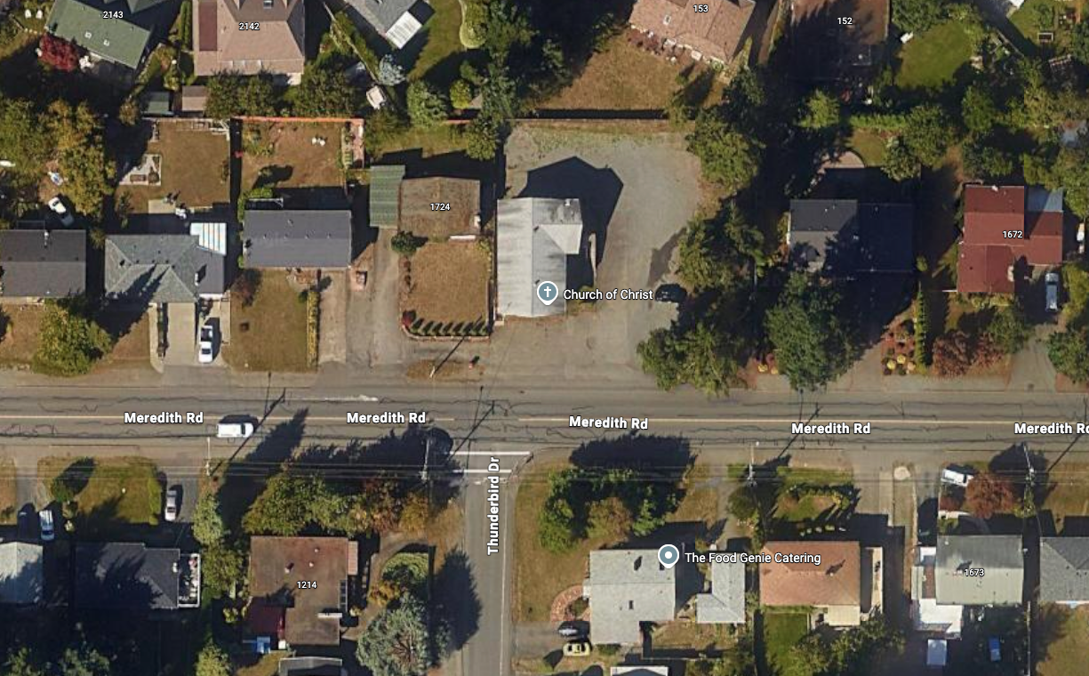 Aerial view of the church property and parking area
